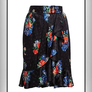 Tory Burch Womens Ruffled Floral Silk Jacquard Skirt 6 Navy Tea Rose - NWT $498